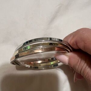 Two-Tone Silver and Rose Gold Bangle Set